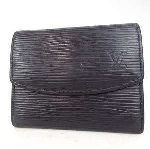 AUTH LOUIS VUITTON Black Epi Portomonet Simple Coin Purse Pouch